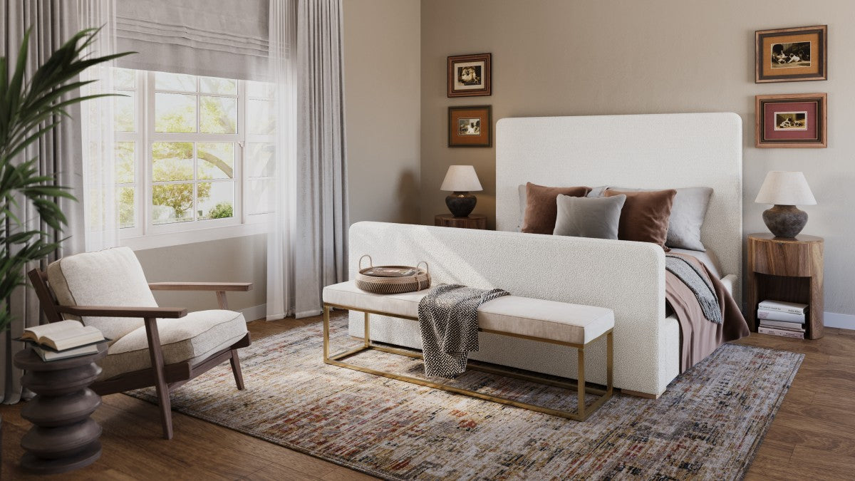Wynndel Platform Bed - Cream Bouclé