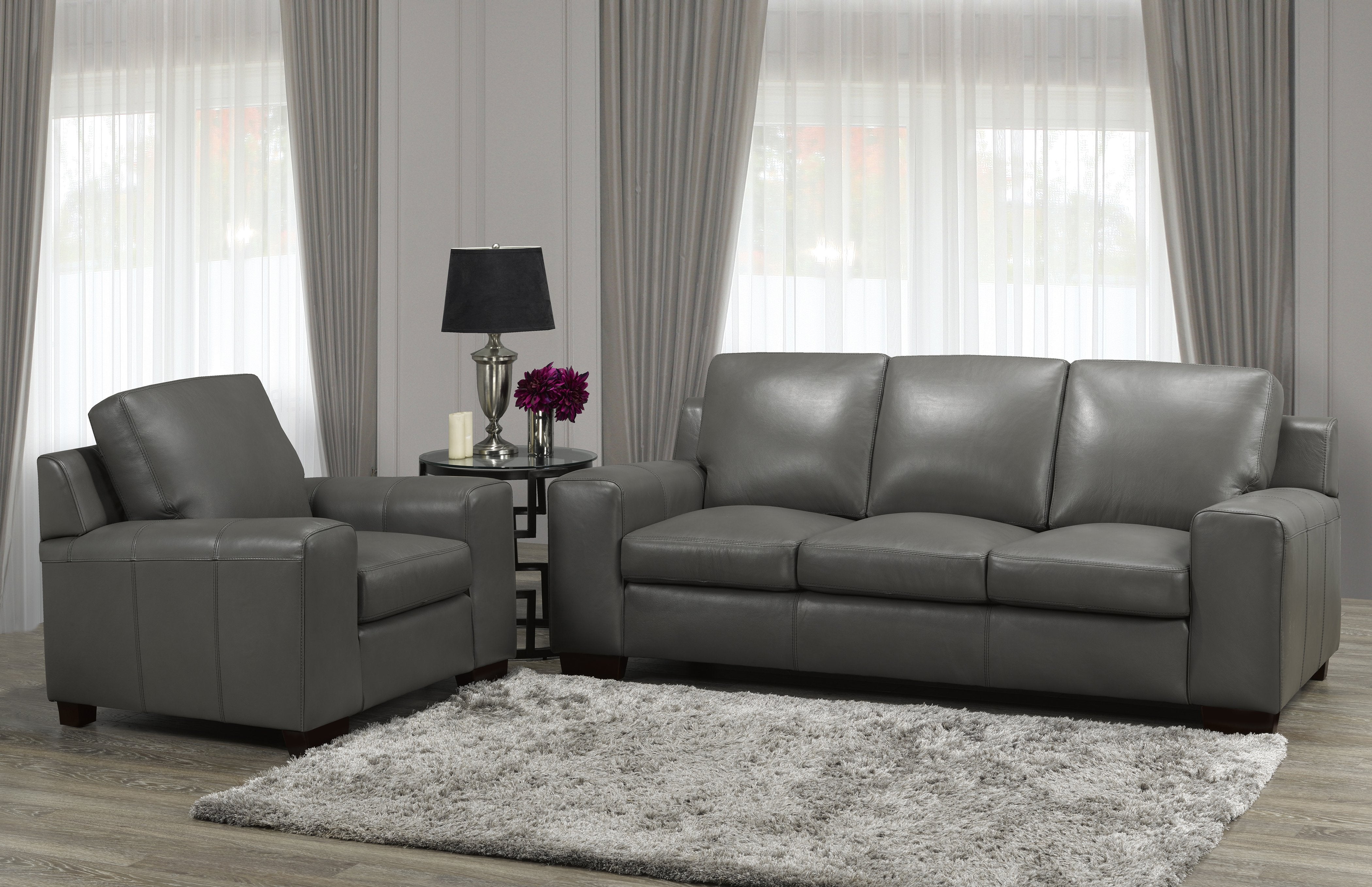Vernon Sofa Series - Stone Grey Genuine Leather