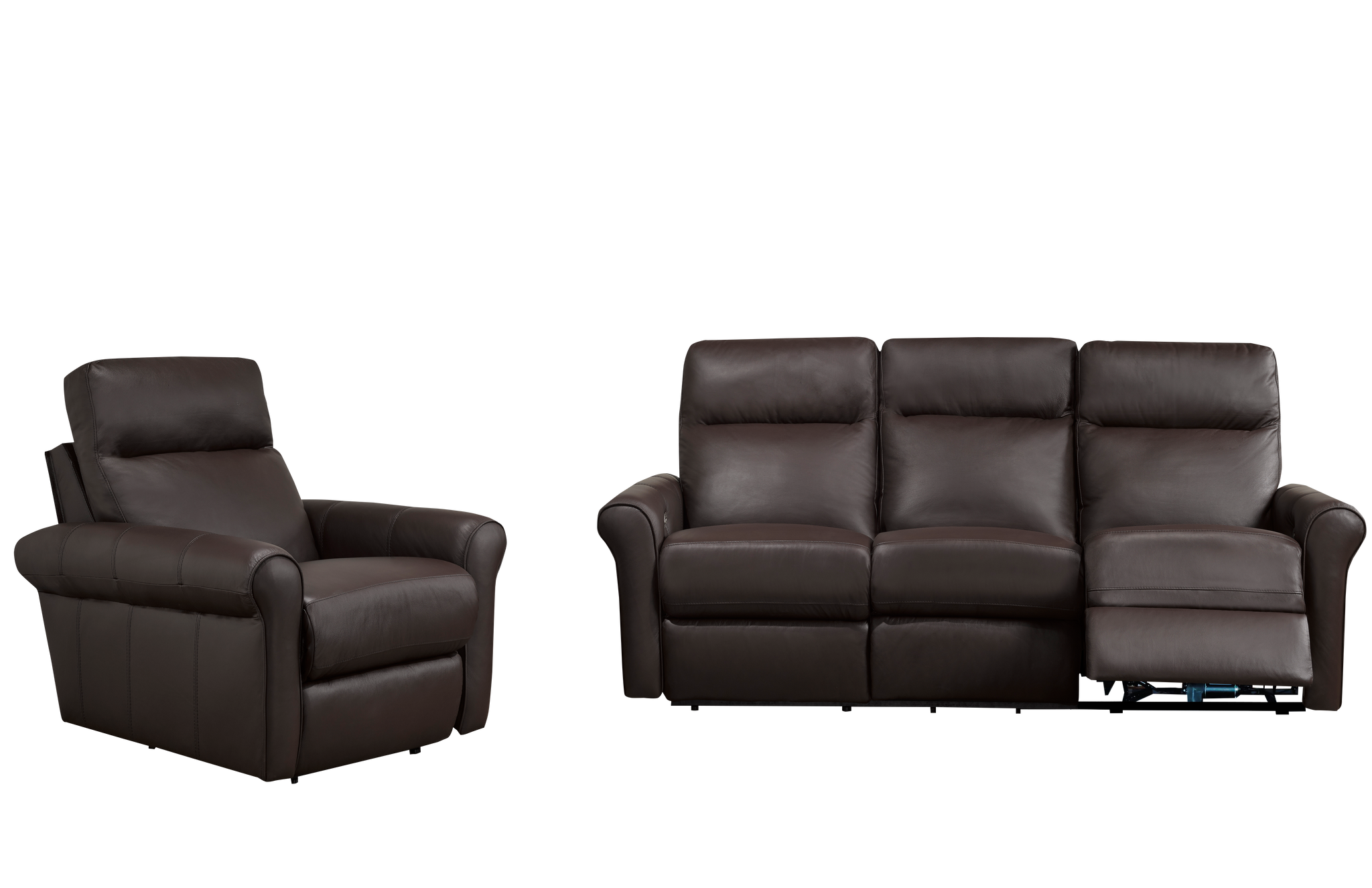 Dark Brown Genuine Leather Recliner Sofa Set
