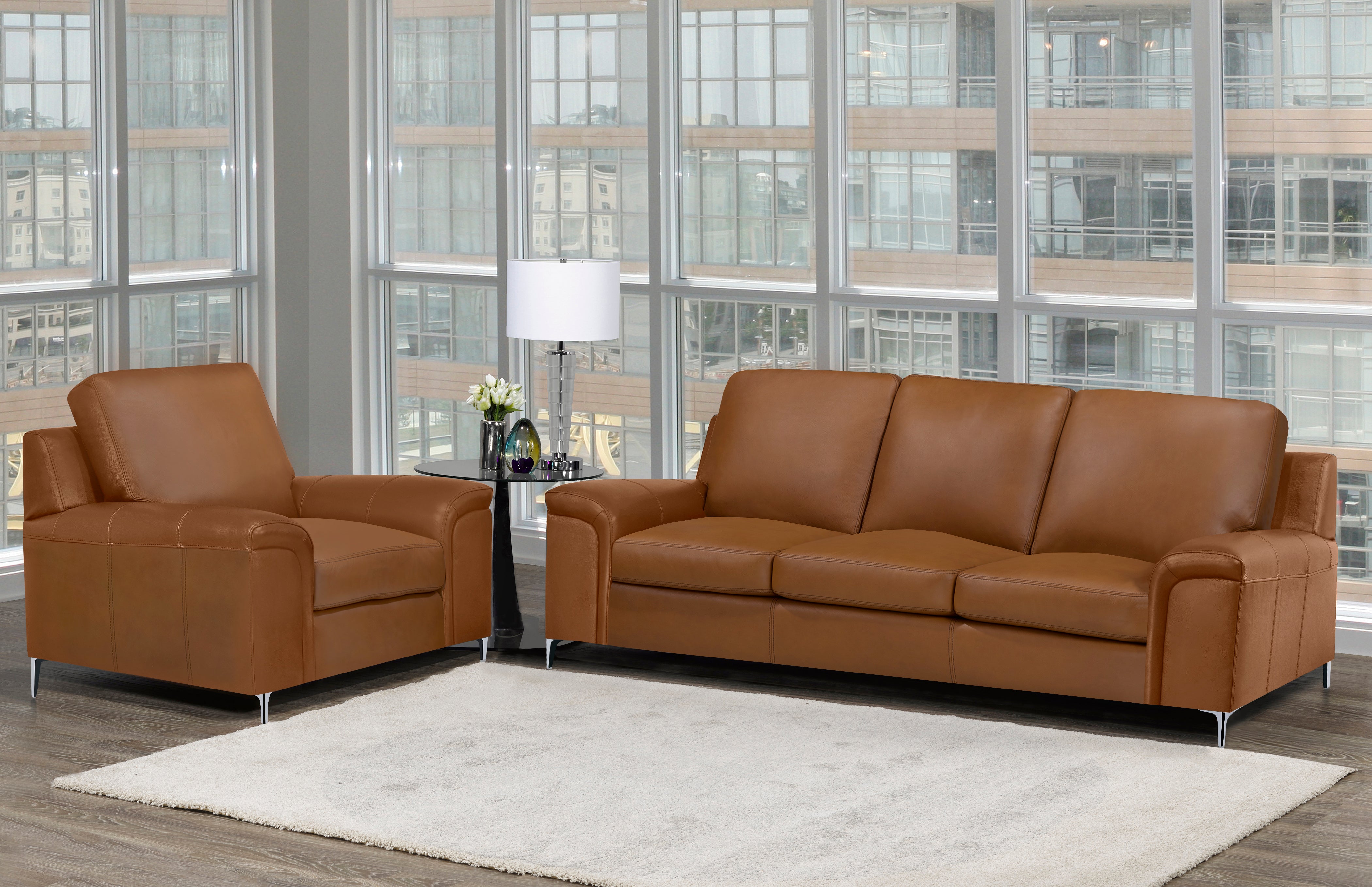 Langley Sofa Series - Saddle Genuine Leather