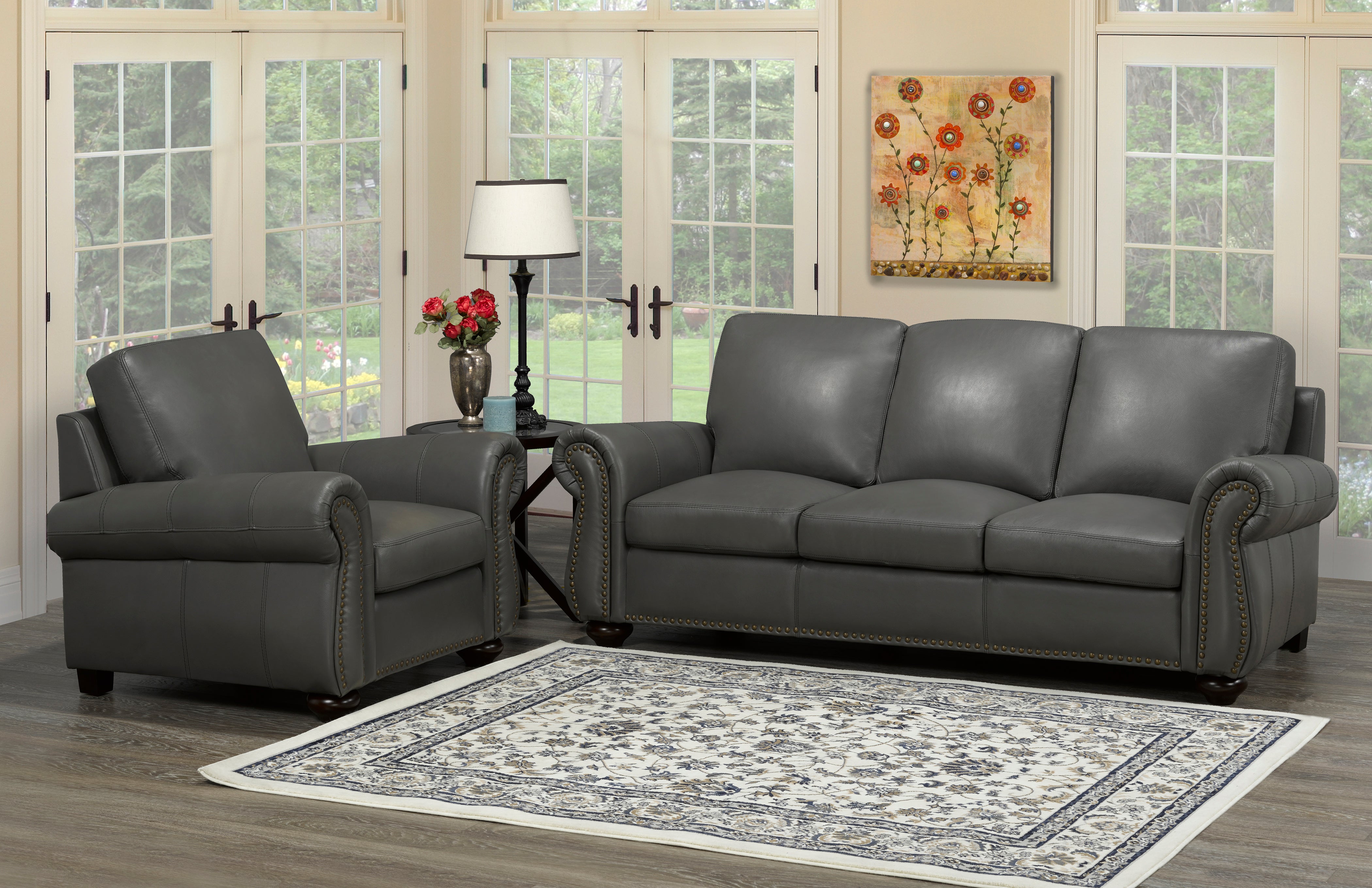 Whistler Sofa Series - Stone Grey Genuine Leather