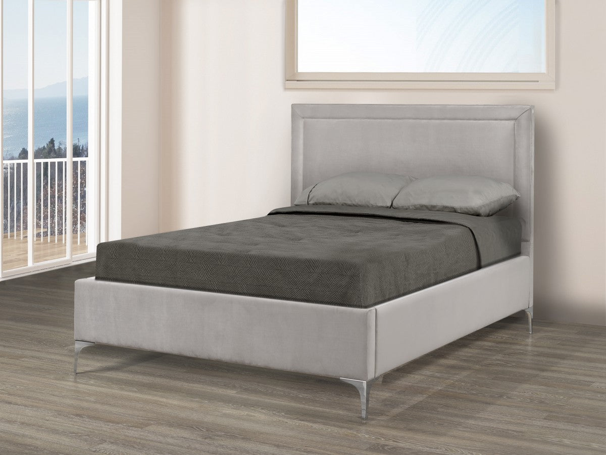 Zion Platform Bed - Grey Velvet - CanadianFurniture.ca