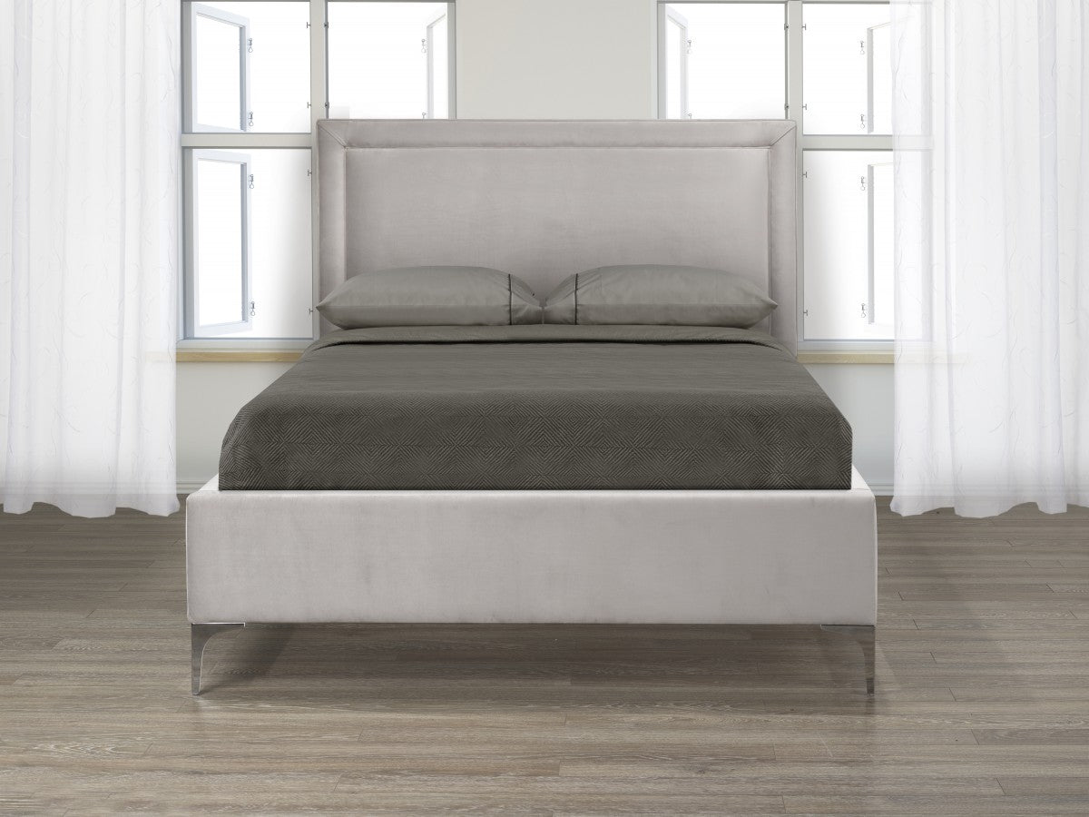 Zion Platform Bed - Grey Velvet - CanadianFurniture.ca