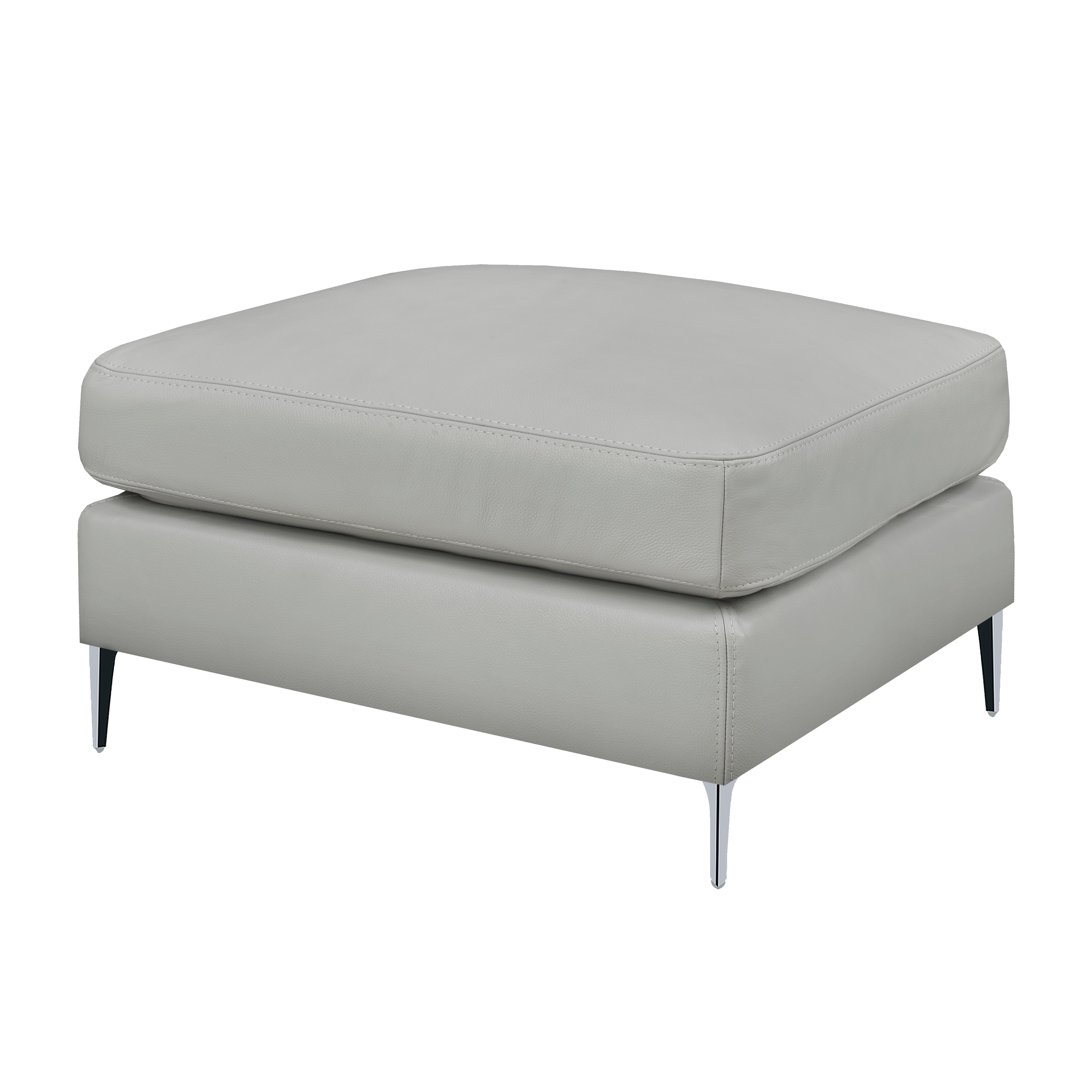 Windsor Ottoman - Silver Grey Genuine Leather