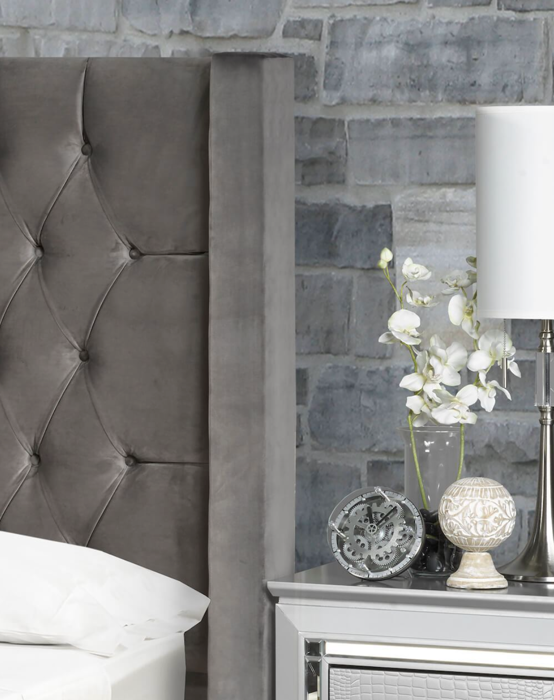 Odessa Headboard - Dark Grey Velvet - Canadian Furniture