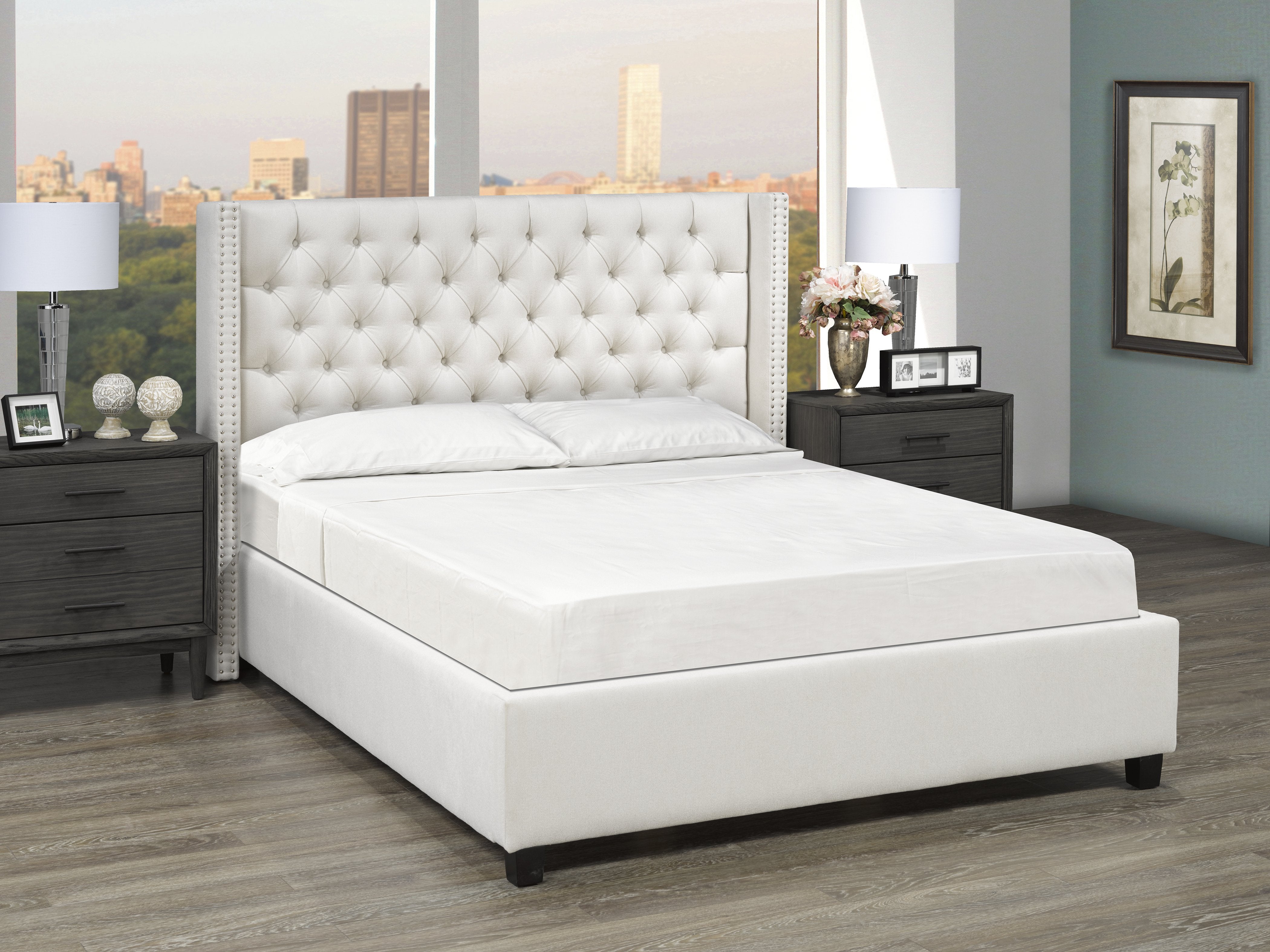 Tulita Platform Bed - Ivory Linen - Canadian Furniture