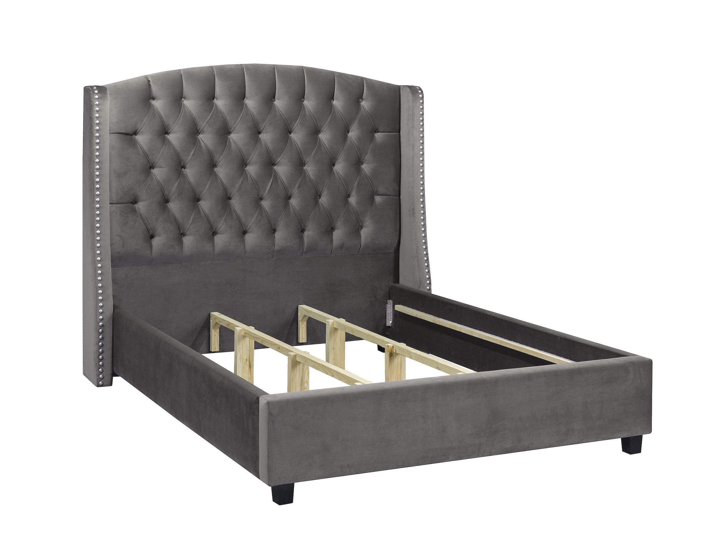 Pasadena Platform Bed - Grey Velvet - Canadian Furniture