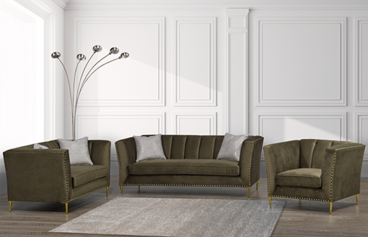 Marie Sofa Series - Olive Green/Gold