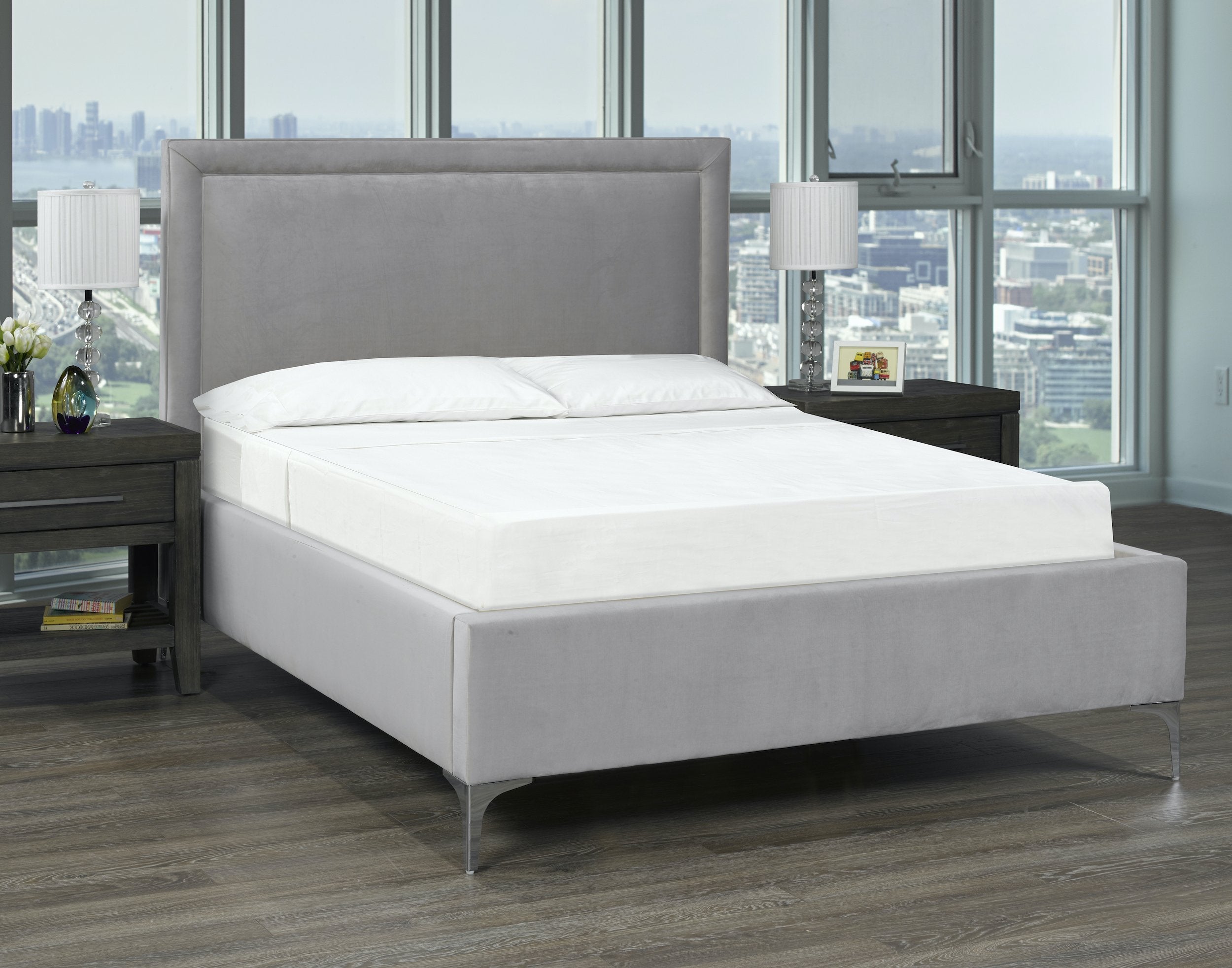 Carlyle Platform Bed - Grey Velvet - Canadian Furniture