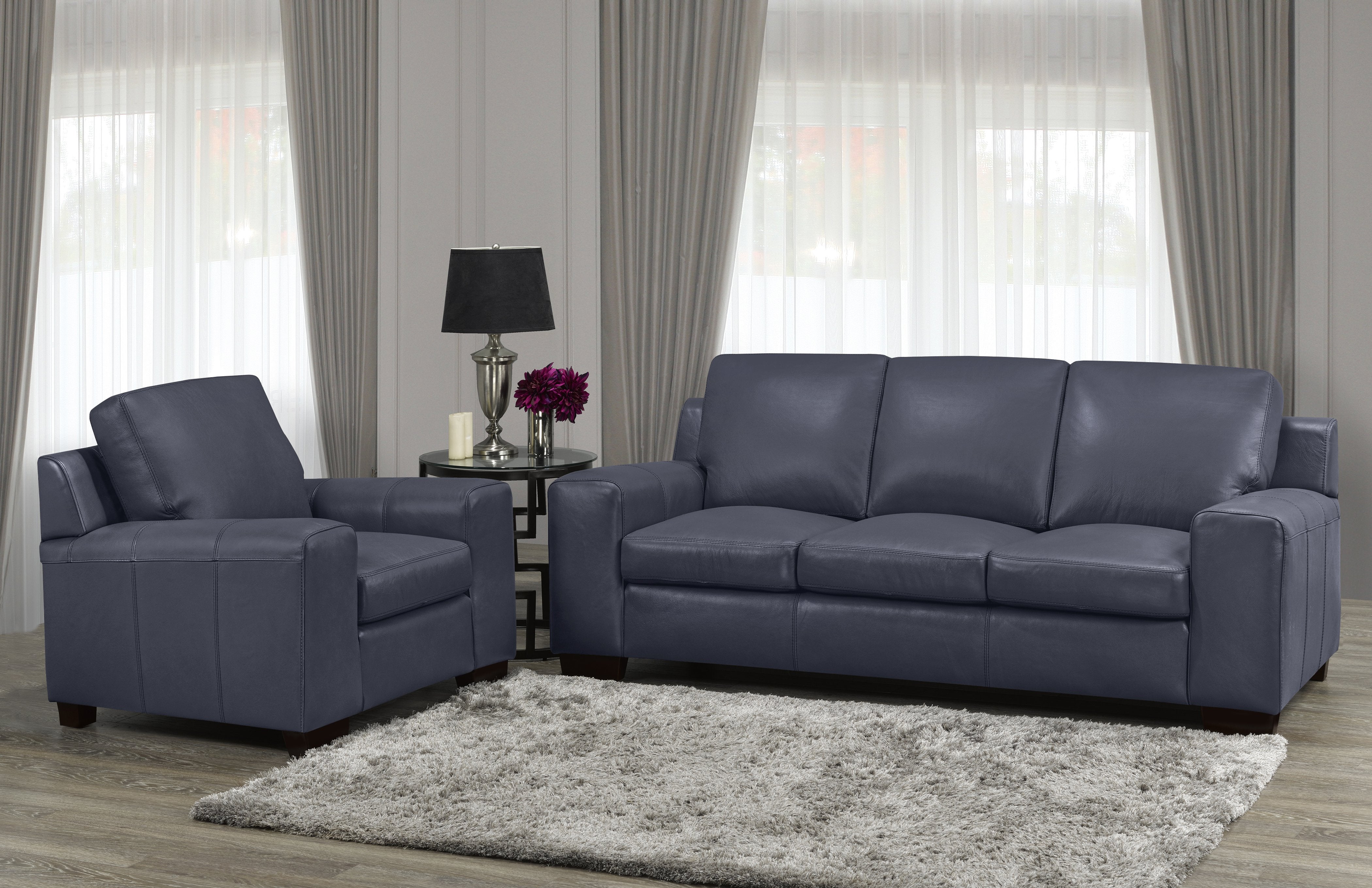 Vernon Sofa Series - Navy Genuine Leather