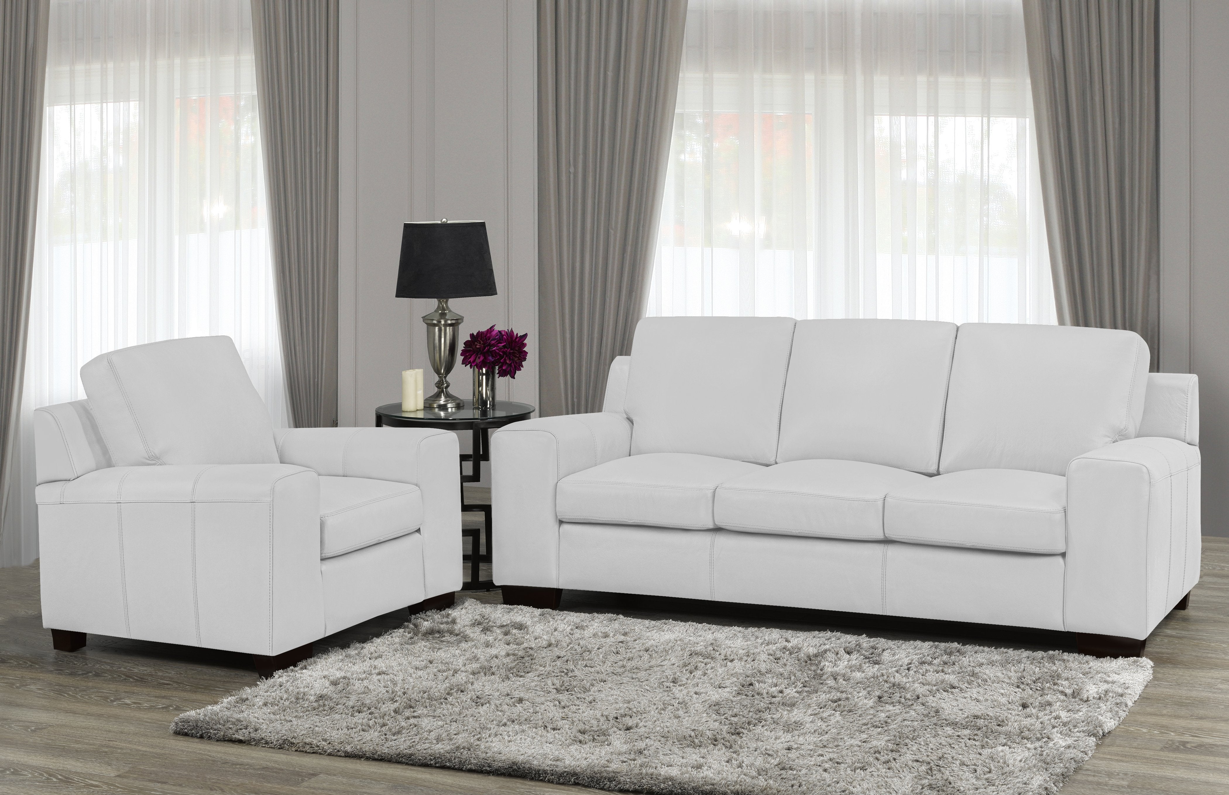 Vernon Sofa Series - Silver Grey Genuine Leather