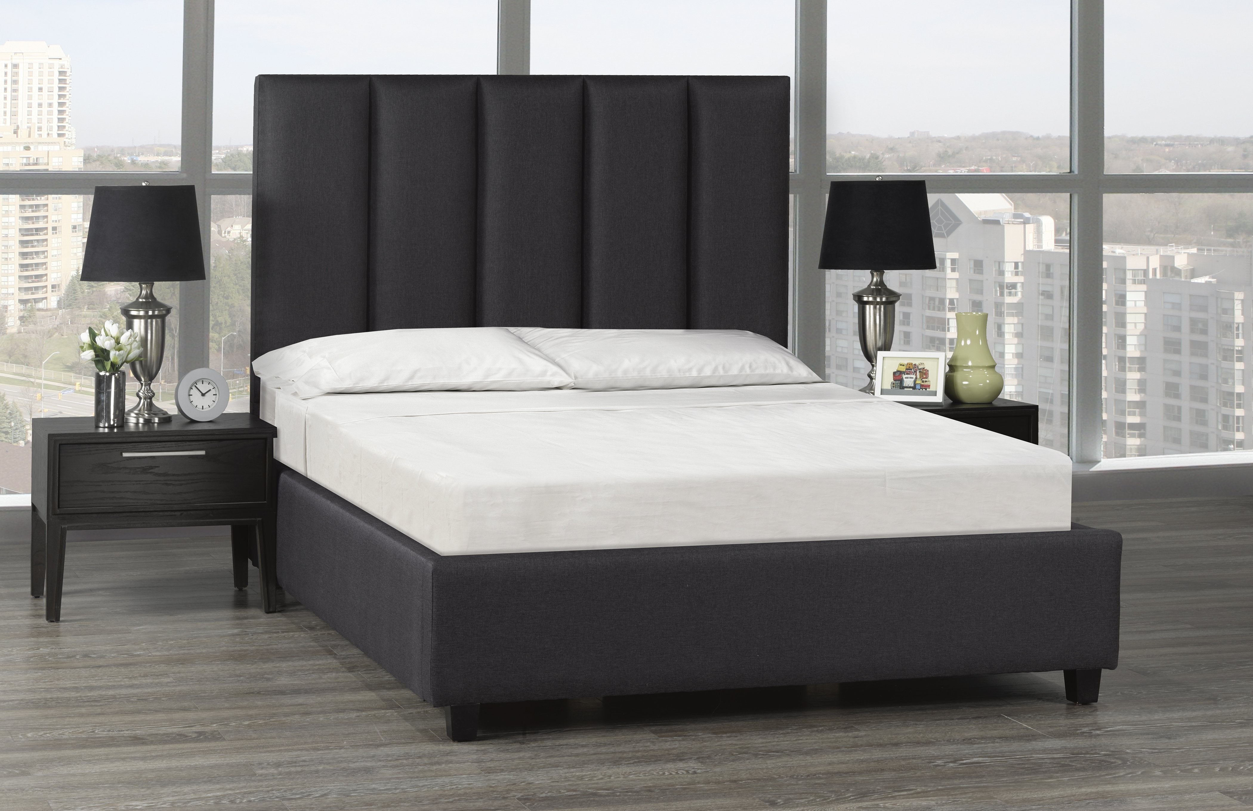Madeira Platform Bed - Dark Grey Linen - Canadian Furniture