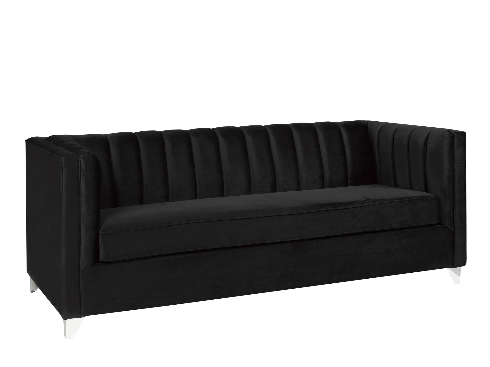 Black Velvet Channel Sofa Living Room Furniture