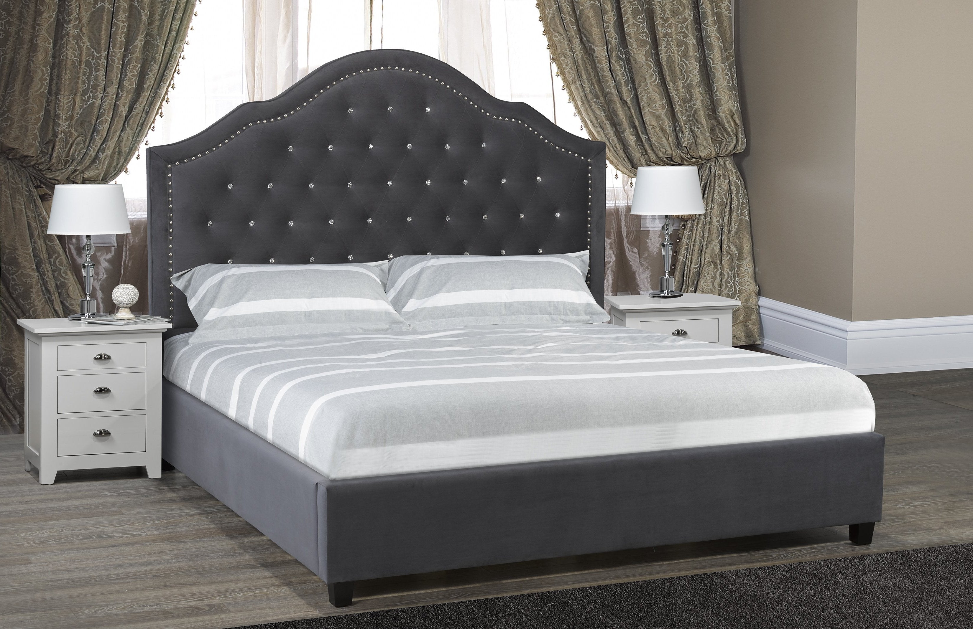 Windsor Platform Bed - Dark Grey Velvet - Canadian Furniture
