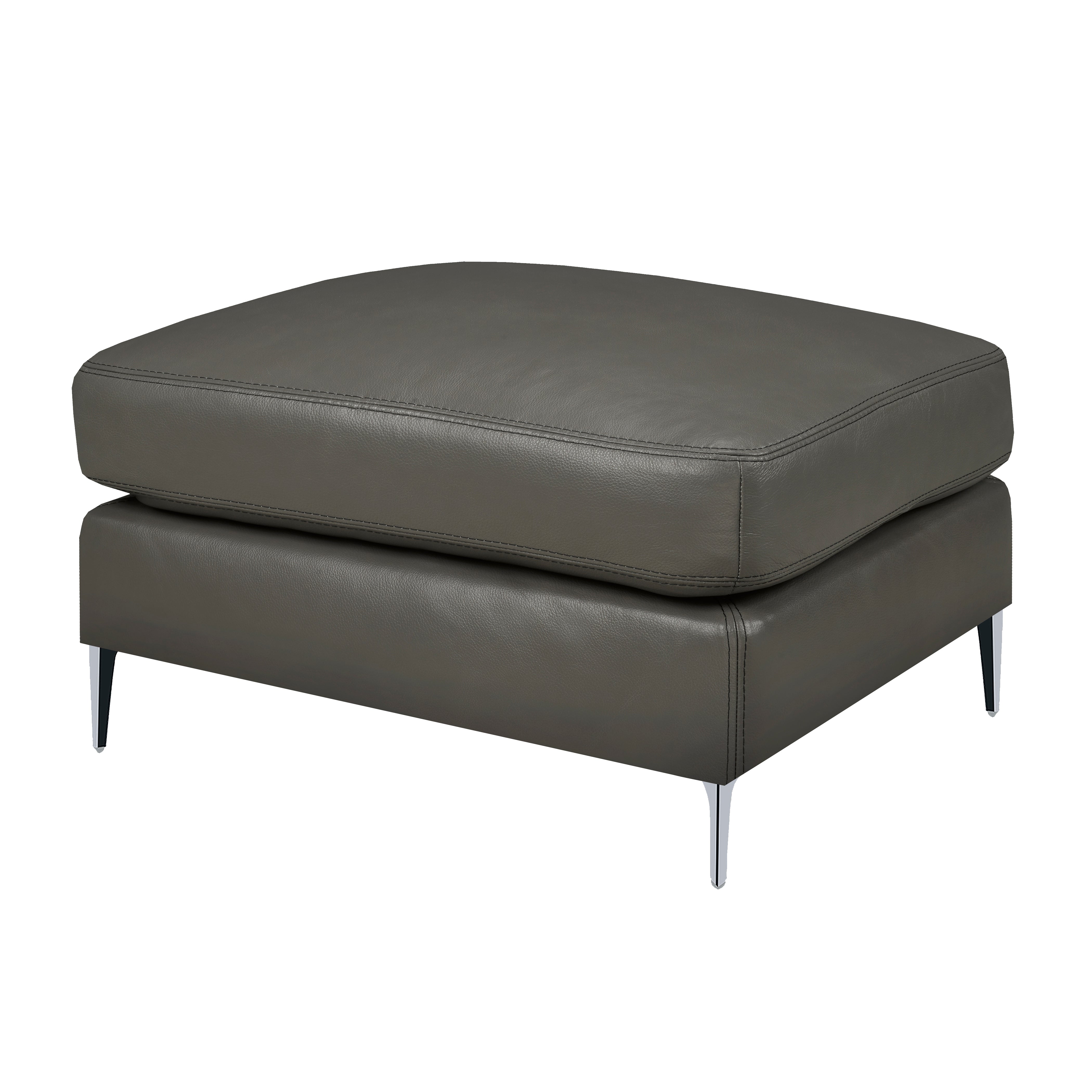 Windsor Ottoman - Stone Grey Genuine Leather