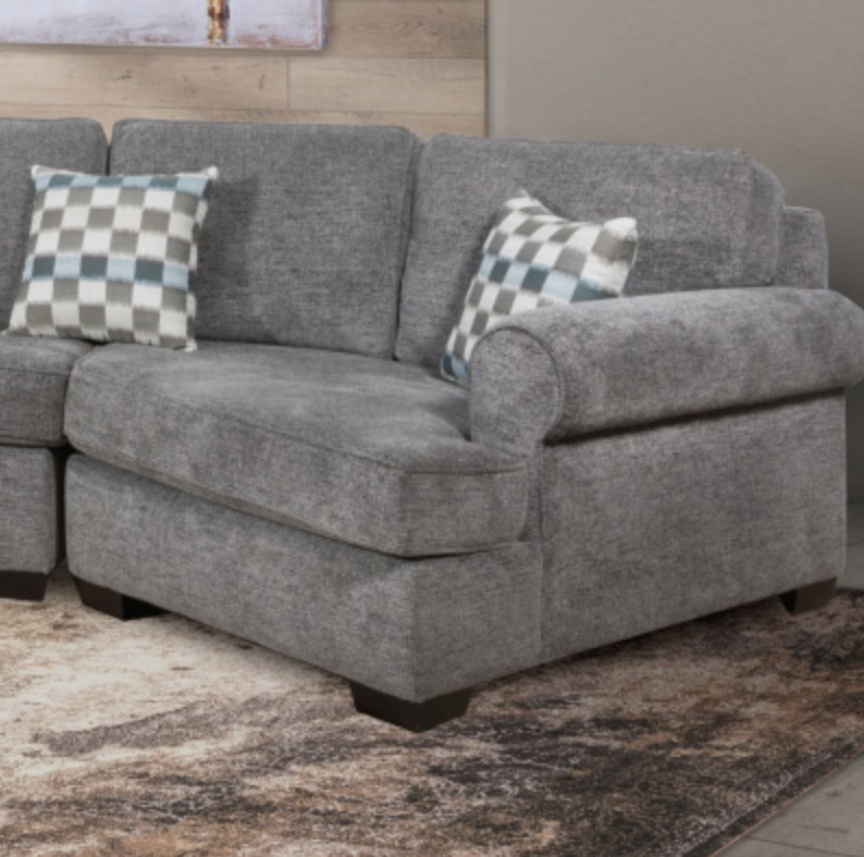 Round Arm Grey Cuddler Chaise Sectional Made In Canada
