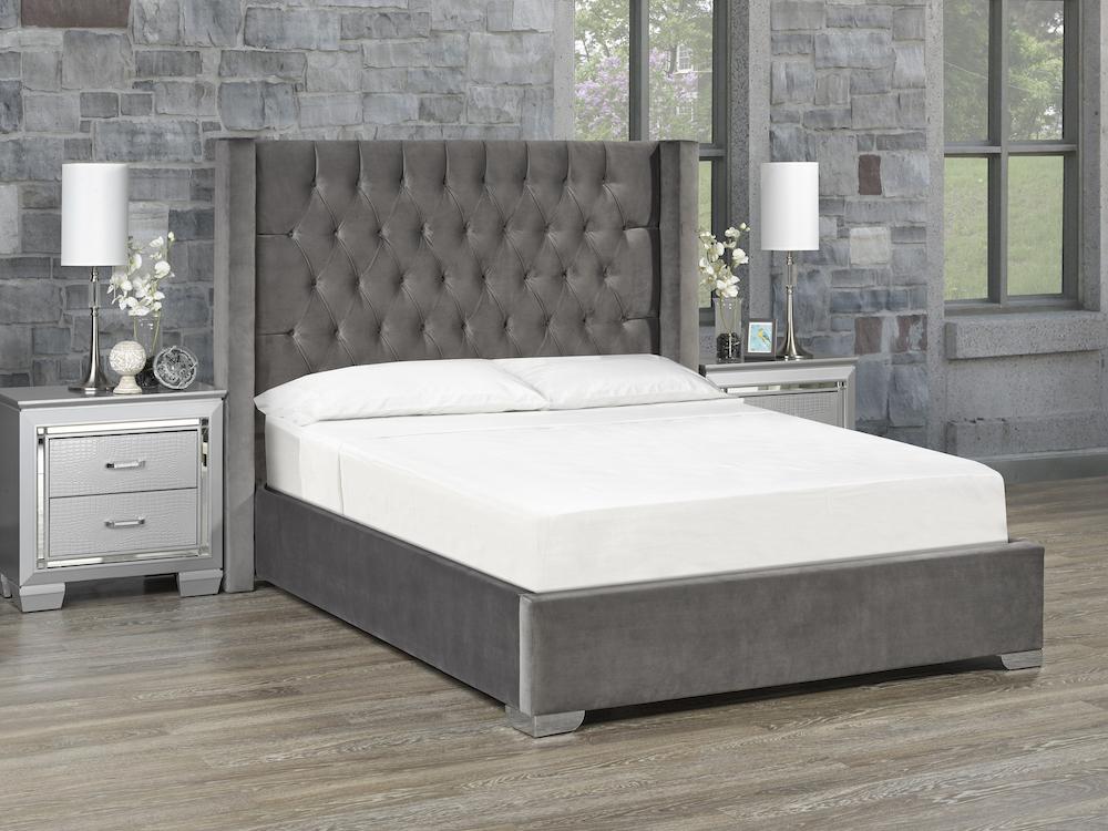 Odessa Platform Bed - Dark Grey Velvet - Canadian Furniture