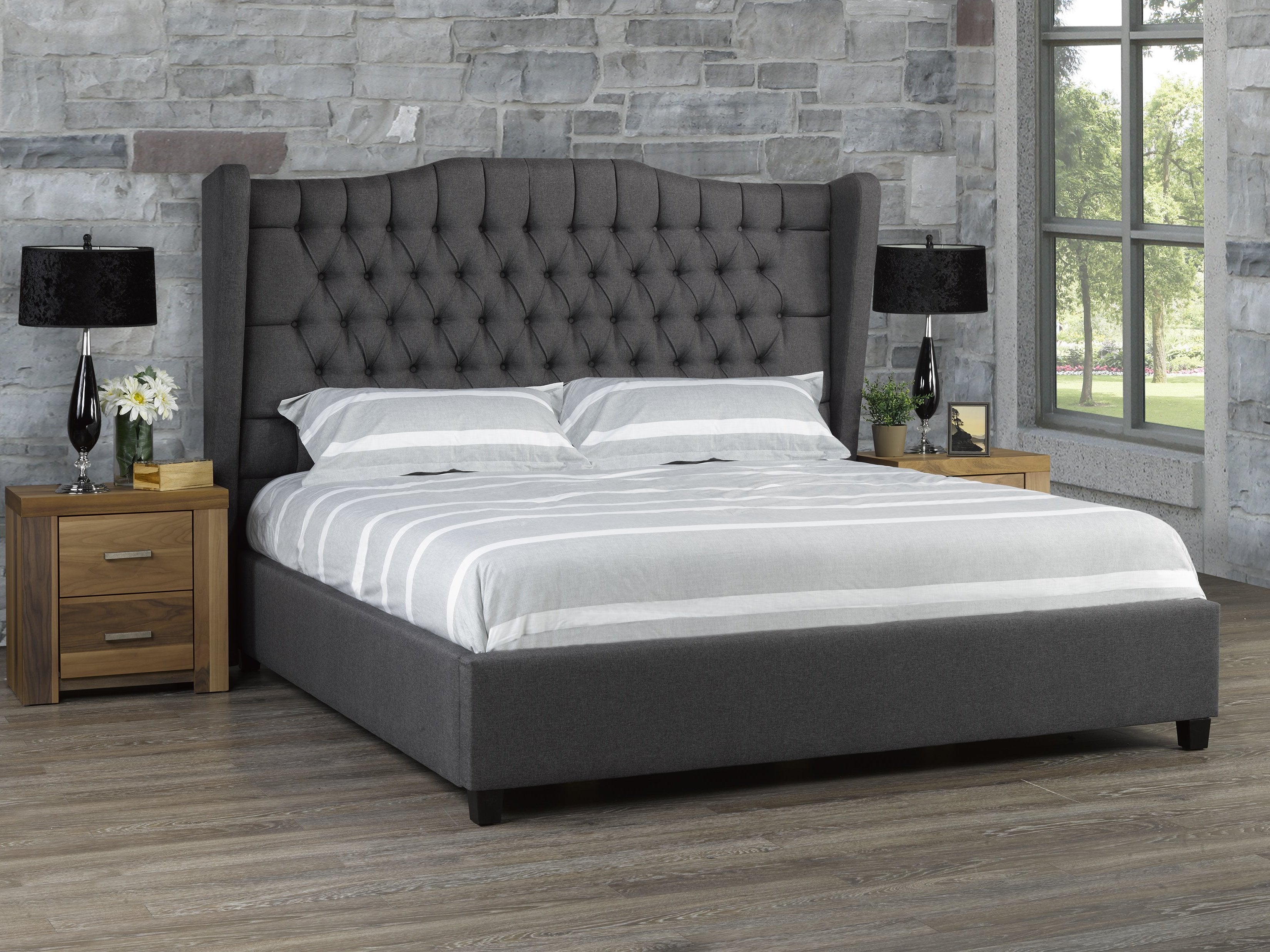 Tucana Platform Bed - Dark Grey Linen - Canadian Furniture