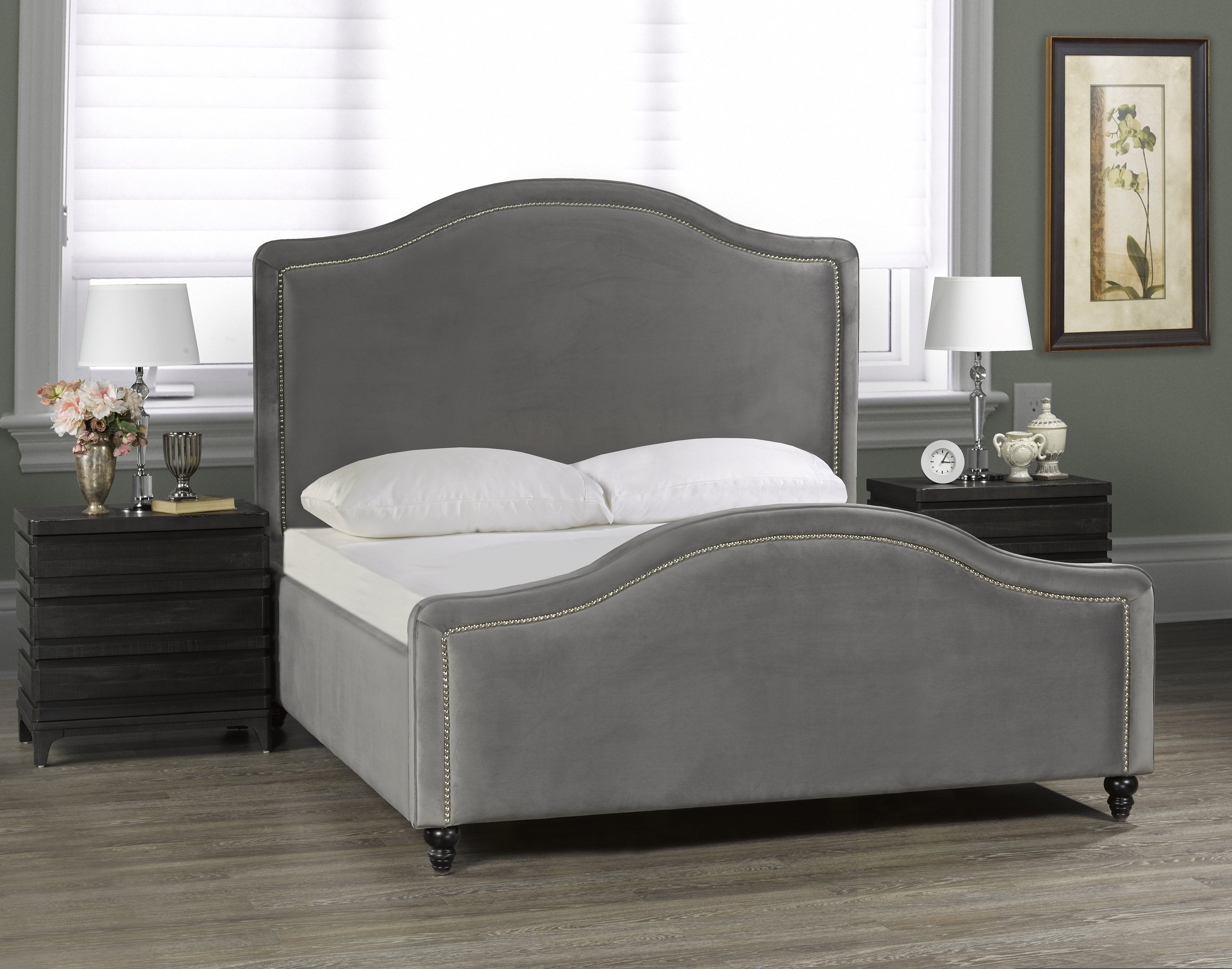 Kensington Platform Bed - Premium Light Grey Velvet - Canadian Furniture
