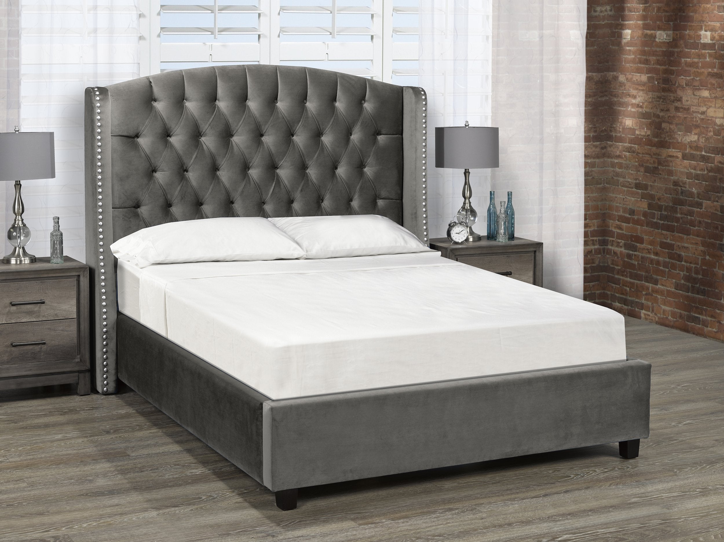 Pasadena Platform Bed - Grey Velvet - Canadian Furniture