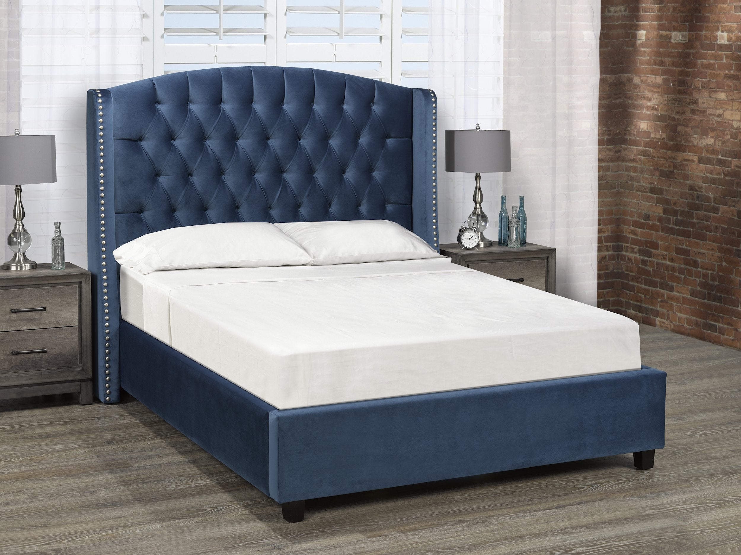 Pasadena Platform Bed - Blue Velvet - Canadian Furniture